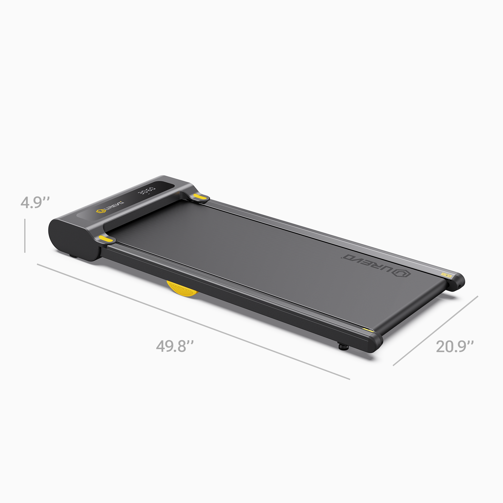 UREVO Spacewalk Lite treadmill, compact dimensions: 49.8" x 20.9" x 4.9".