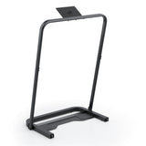UREVO Walking Pad Handrail in black, with iPad holder, foldable design and discreet wheels for easy mobility