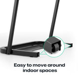 UREVO Walking Pad Handrail featuring built-in wheels for easy mobility in indoor spaces. Black handrail design.