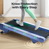 UREVO CyberPad for Home Smart Treadmill with knee protection feature; woman running, compact home fitness equipment